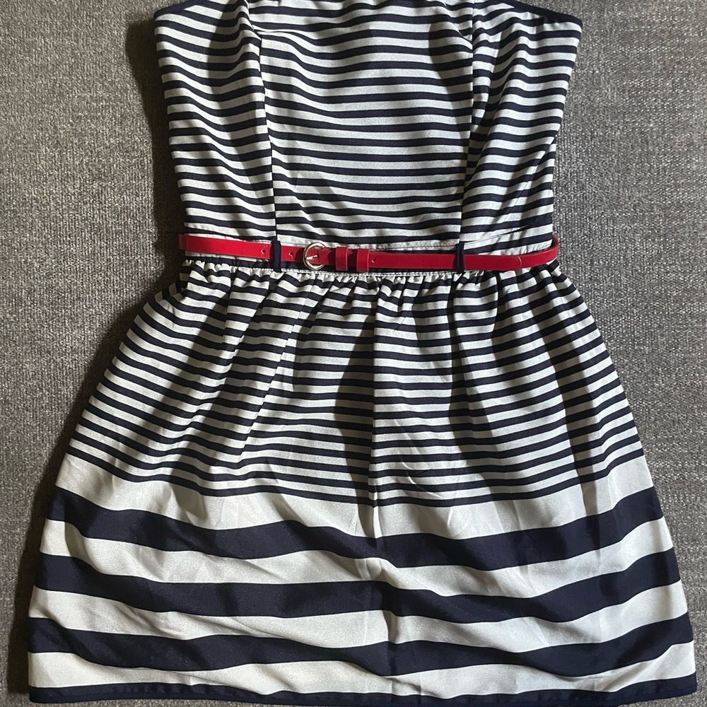 Cute navy stripe mini dress.